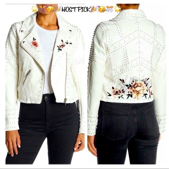 🎉HOST PICK🥳 NWT Blank NYC Floral Stud Trendy Zip Moto Bomber Crop Jacket - Picture 2 of 16